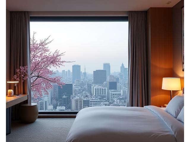 市内のスカイラインが望めるプライベートな桜スイート